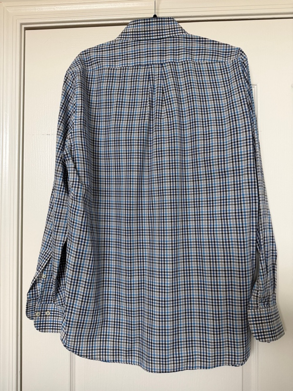 Peter Millar Men’s 100% Cotton Check Dress Shirt Blue White Size L - Picture 4 of 7